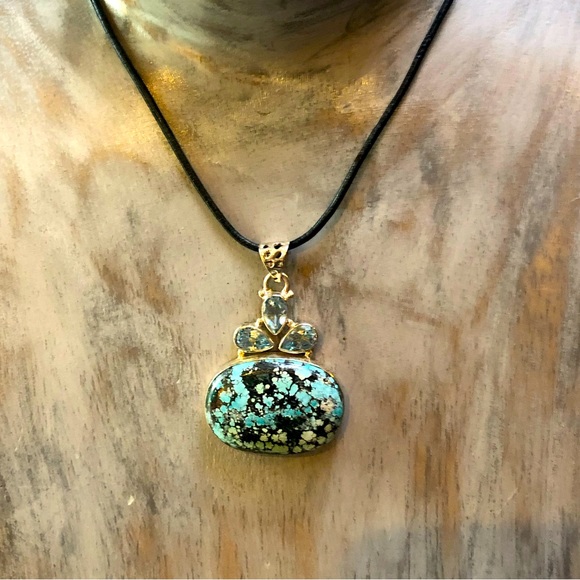 Turquoise & Aquamarine Sterling Pendant - Picture 1 of 5